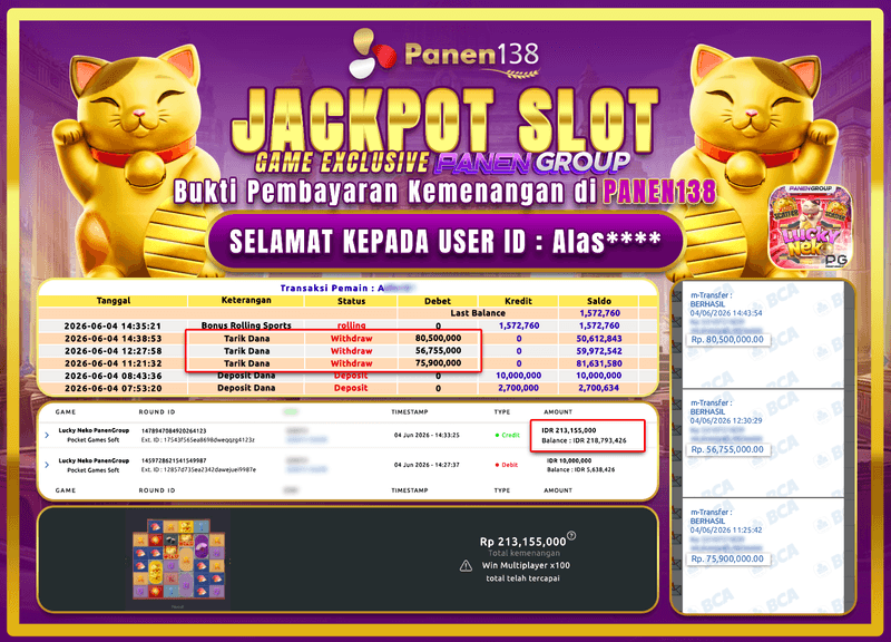 AUTO TAJIR! LUCKY NEKO BAYAR 213 JUTA KEPADA MEMBER!