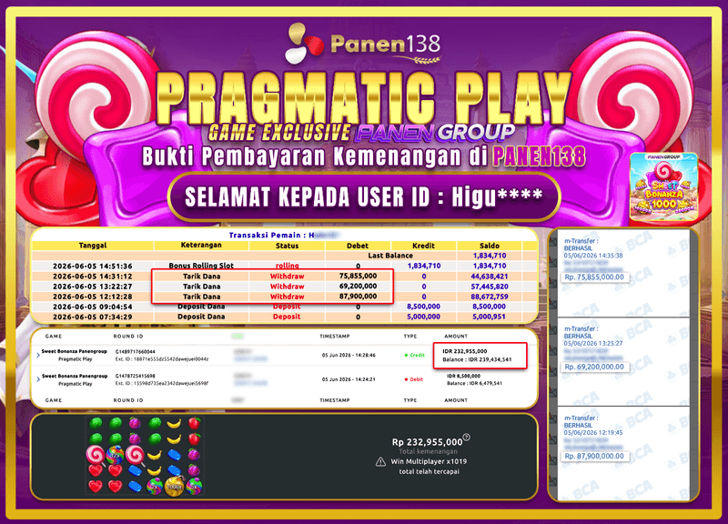 SCATTER MANIA! SWEET BONANZA JEBOL 232 JUTA RUPIAH!